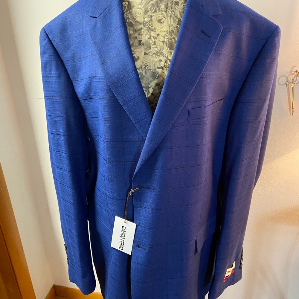 NWT Gianco Ferro Slim Fit Men's Royal Blue Suit 52R